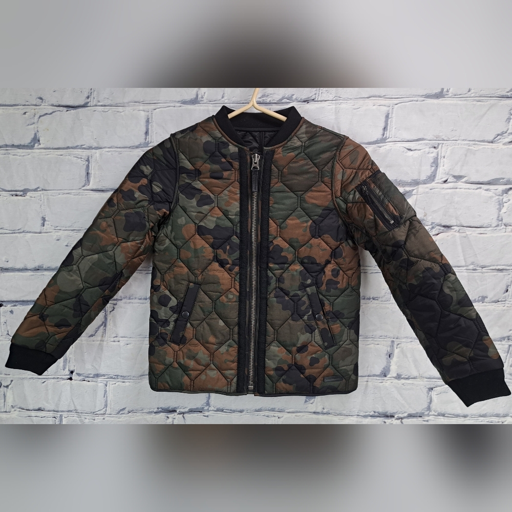 Burberry Boys Quilted Bomber Jacket Puffer Camo Kids Lined Fill Size 12Y - 14Y